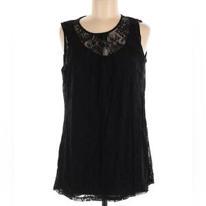 CAbi Women's Black Lace Sleeveless Blouse With Keyhole/Tie Back Size M